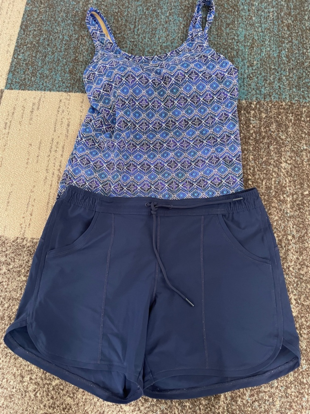 Lands' End Navy Swim Shorts with Blue Patterned Lining